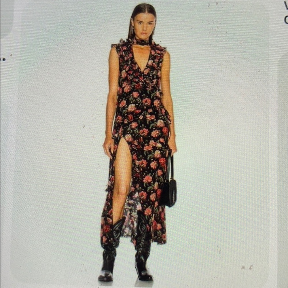 R13 silk ruffled open back maxi dress